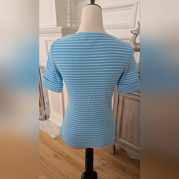 Ralph Lauren Light Blue and White Striped Short Sleeve Top - Picture 4 of 7